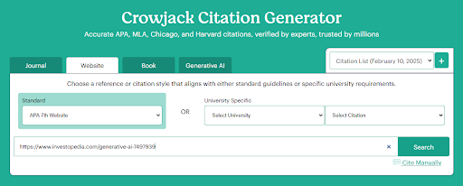 An image of crowjack's citation showing citation through a Web Page using URL