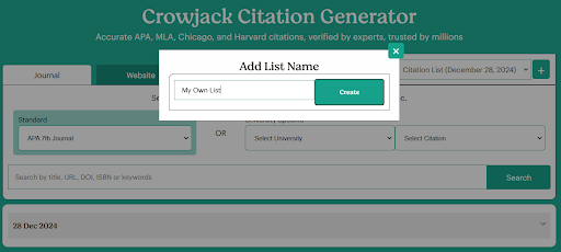 An image of crowjack's citation generator showing the citation result which can be copied or edited.