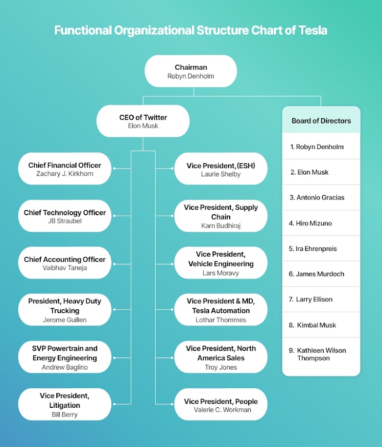 Organizational structure chart of Tesla